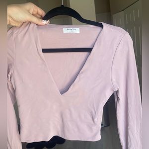 Aritzia Babaton Contour V-Neck Longsleeve- Dusty Mauve